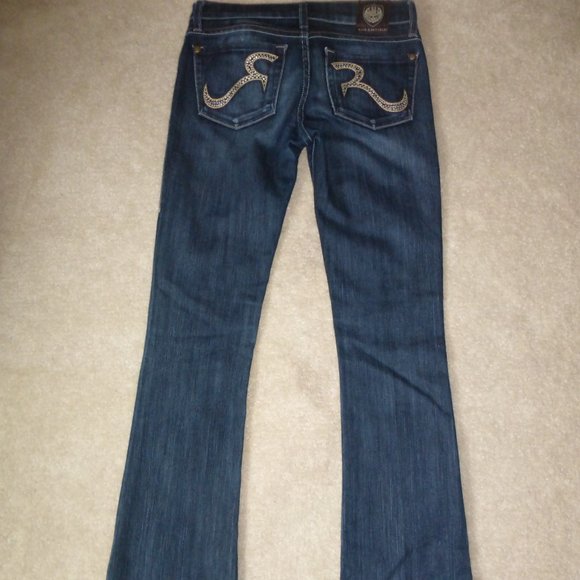 ROCK & REPUBLIC off white rhinestones "Kasandra" boot cut dark wash jeans - Picture 12 of 14